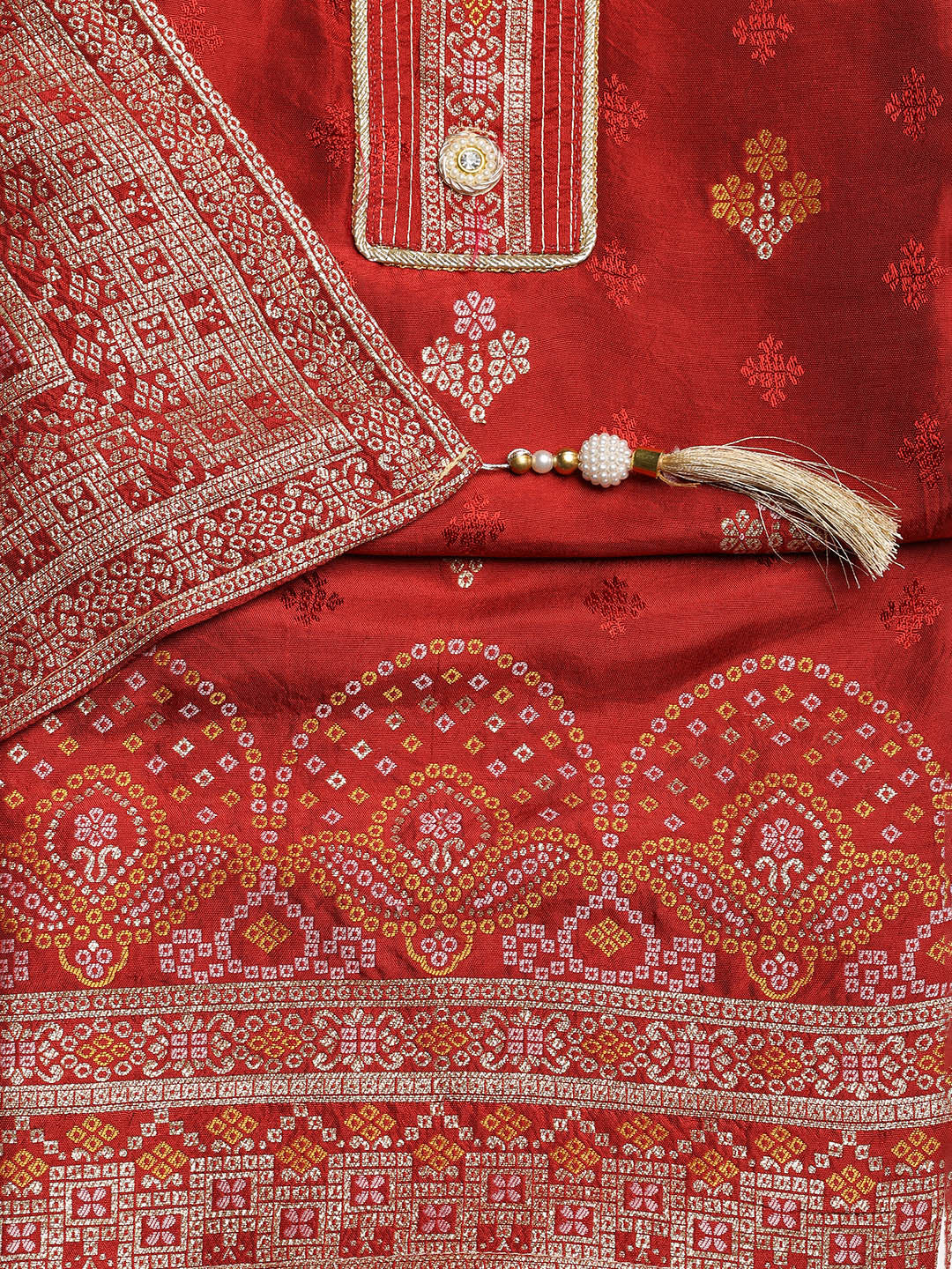Embroidered Chanderi Unstitched Suit With Dupatta