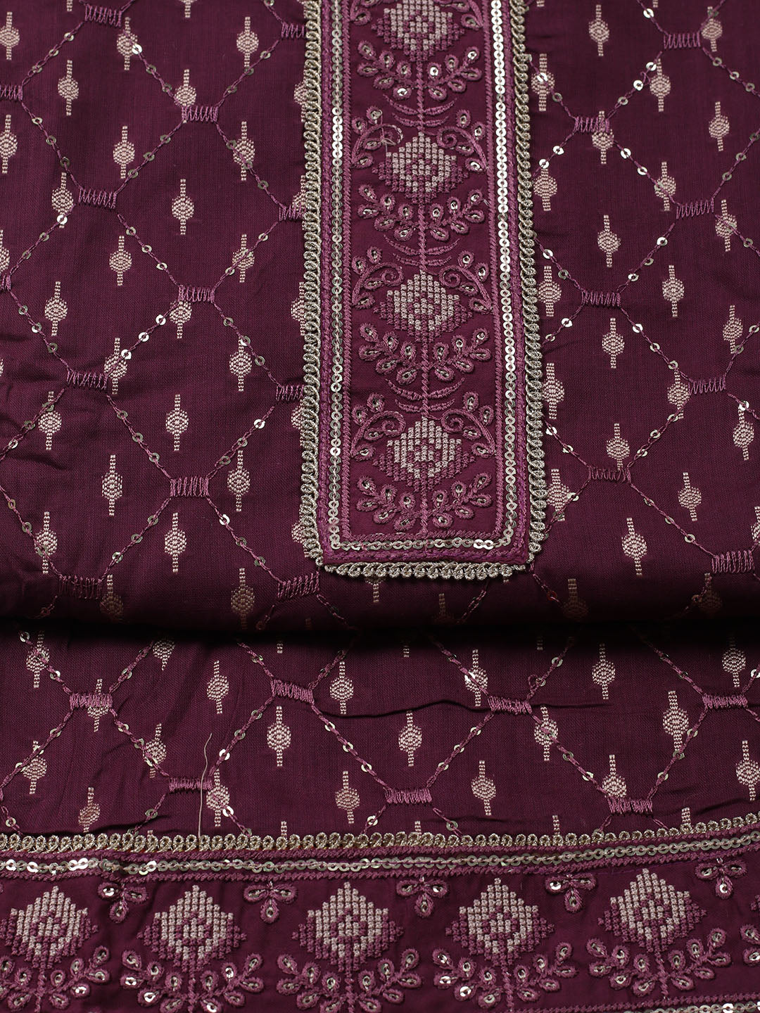Neck Embroidered Cotton Blend Unstitched Suit With Dupatta