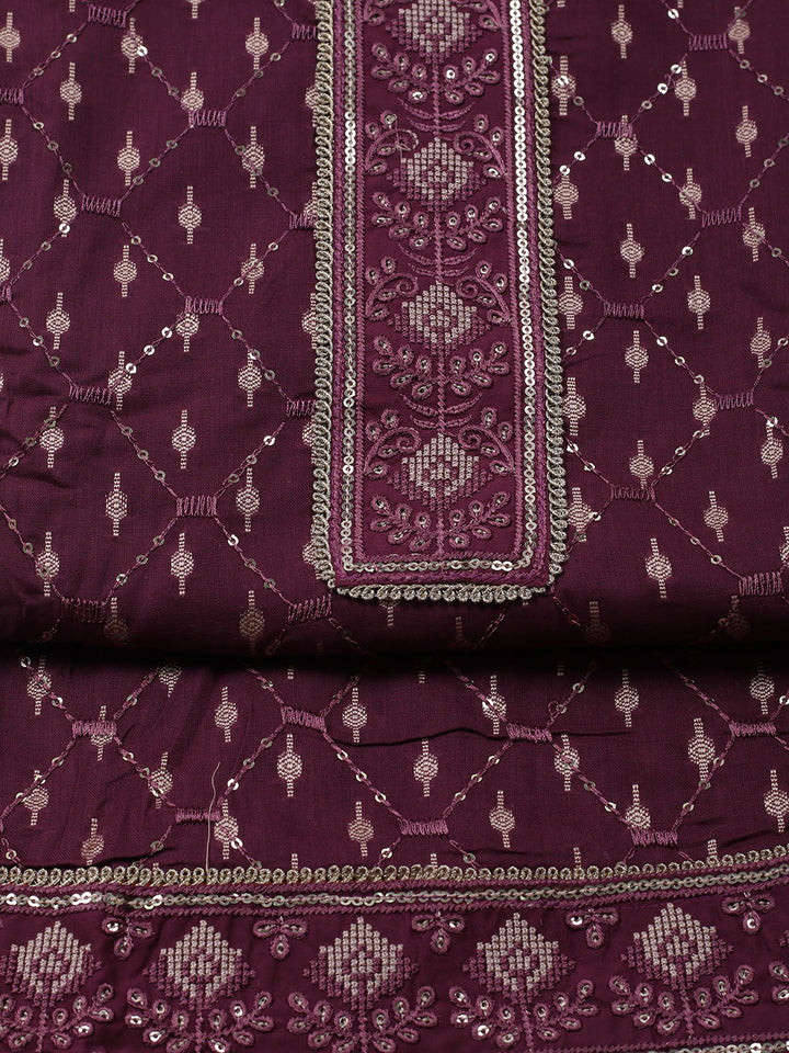 Neck Embroidered Cotton Blend Unstitched Suit With Dupatta