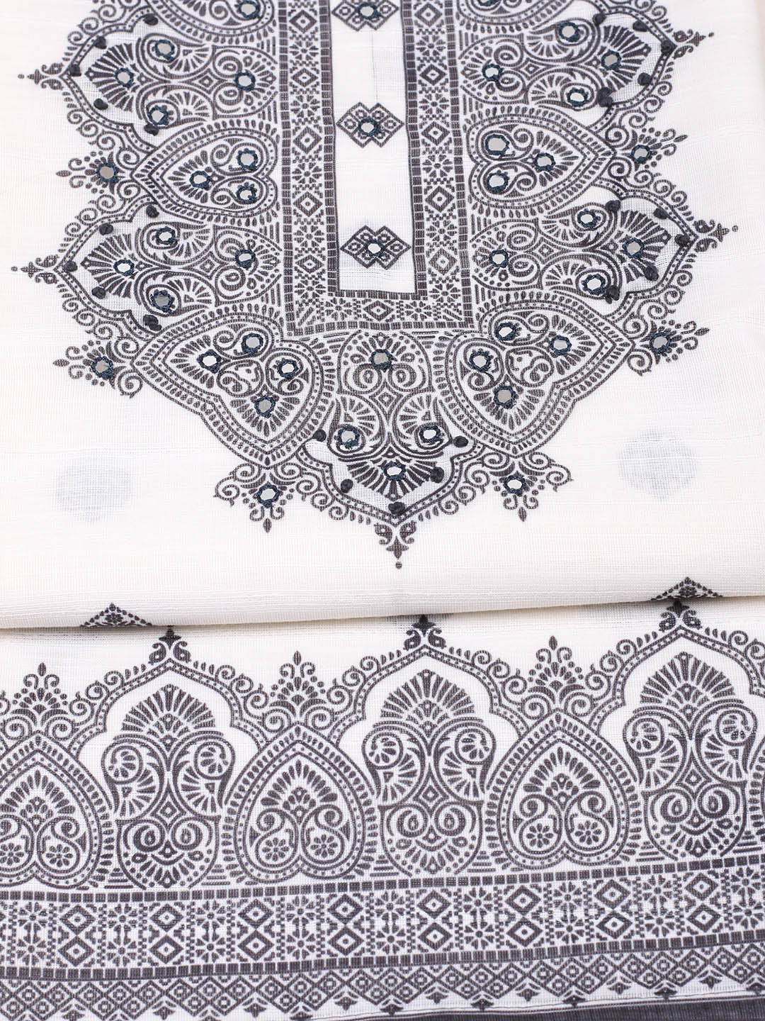 Printed Cotton Blend Unstitched Suit With Pant &amp; Dupatta