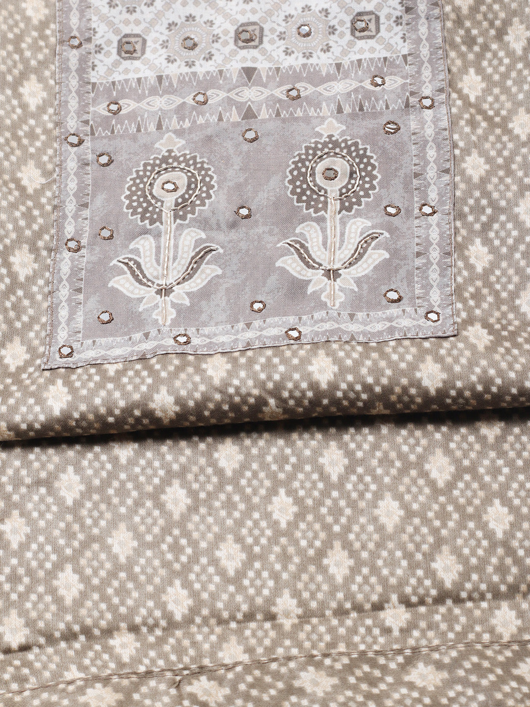 Printed Cotton Blend Unstitched Suit With Pant &amp; Dupatta