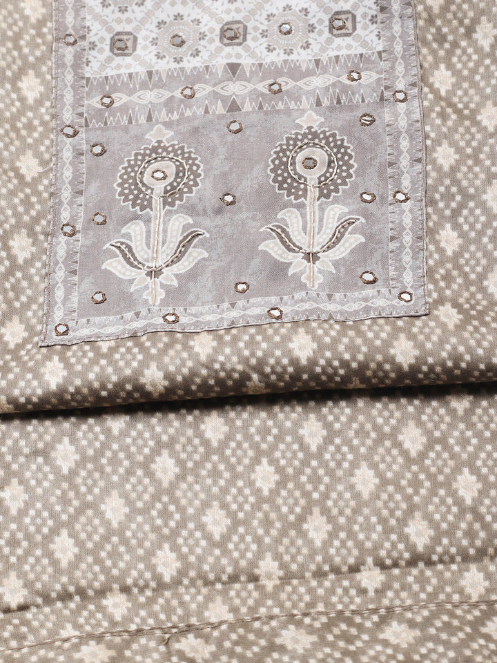 Printed Cotton Blend Unstitched Suit With Pant &amp; Dupatta