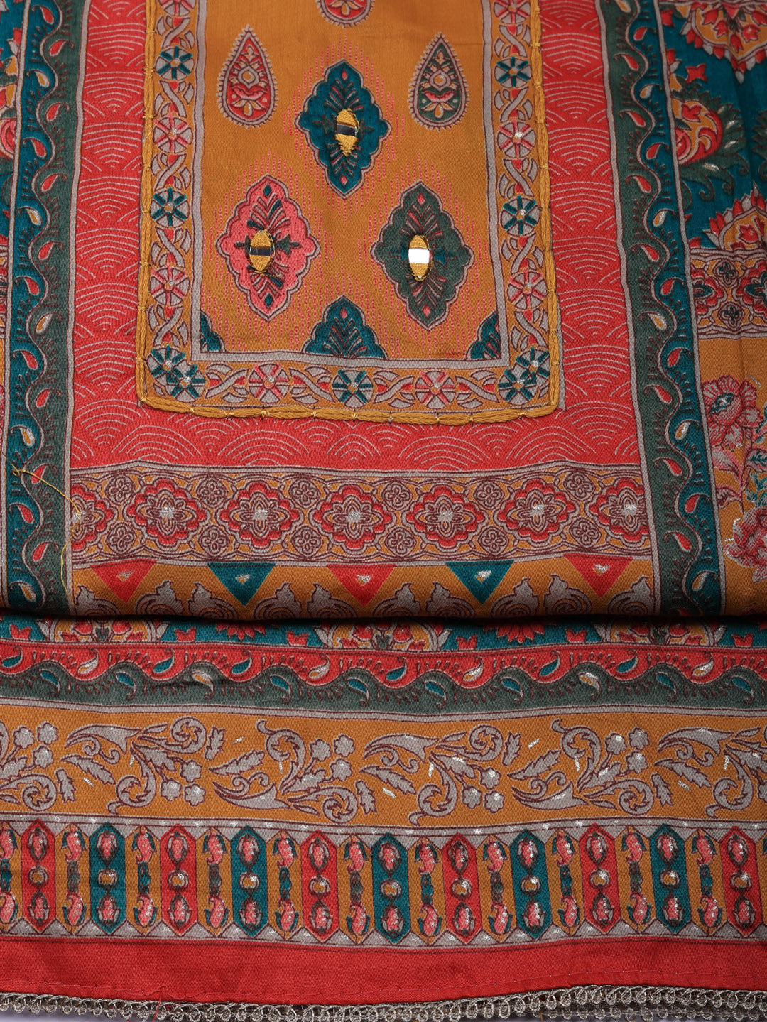 Printed Cotton Blend Unstitched Suit With Pant &amp; Dupatta