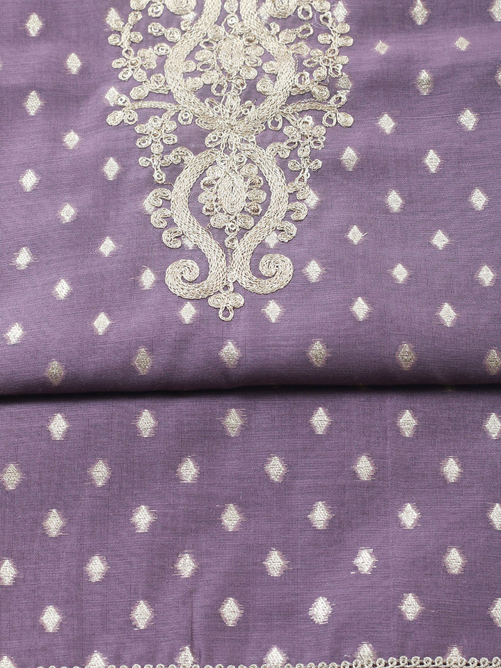 Embroidered Chanderi Unstitched Suit With Pant &amp; Dupatta