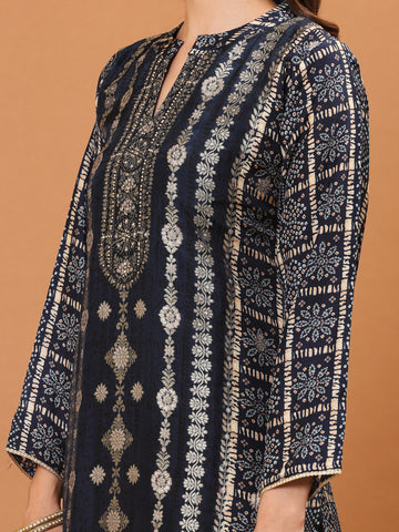 Banarasi Printed Embroidery Kurta With Pants & Dupatta