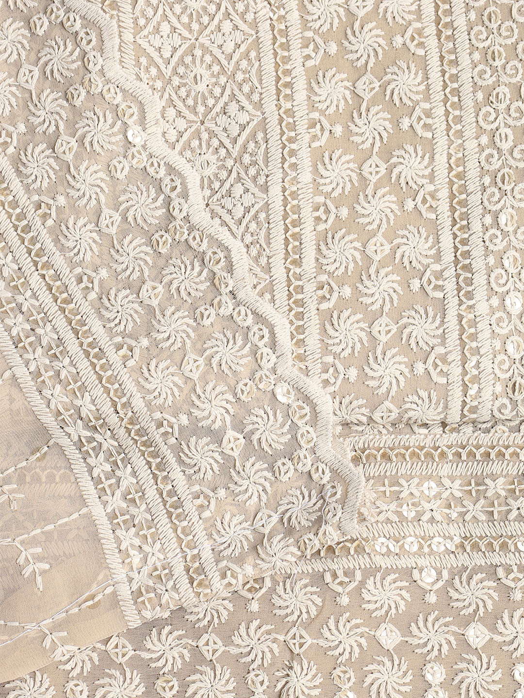 Chikan Work Georgette Unstitched Suit With Dupatta