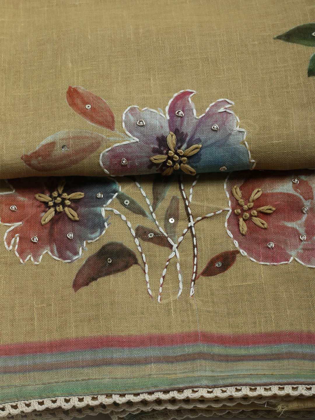 Printed Linen Unstitched Kurta With Pant &amp; Dupatta