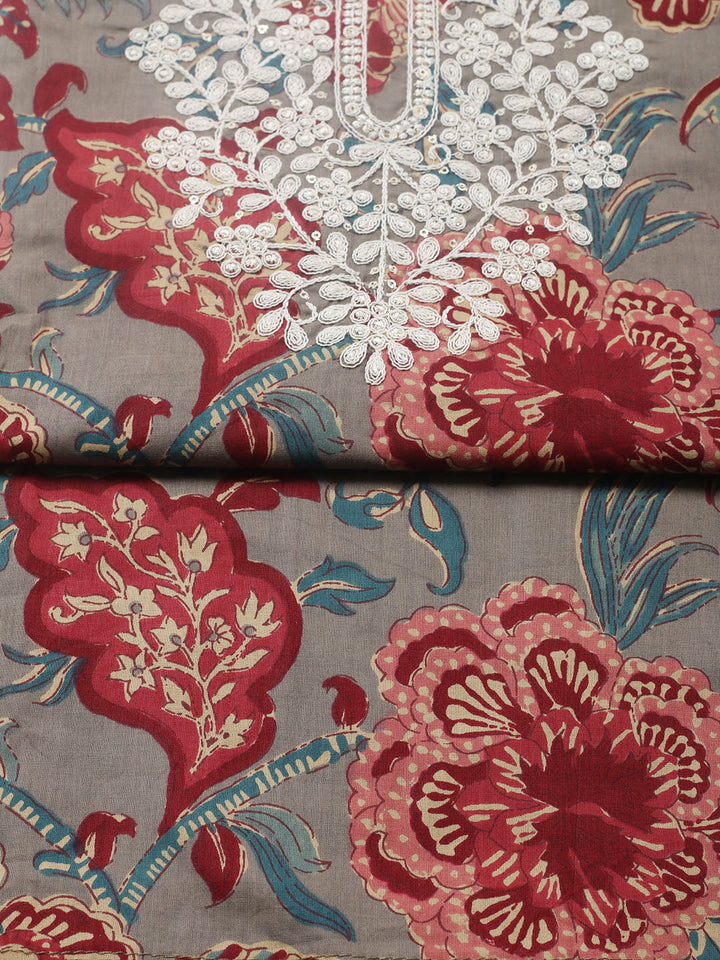 Printed Cotton Blend Unstitched Suit With Pant &amp; Dupatta