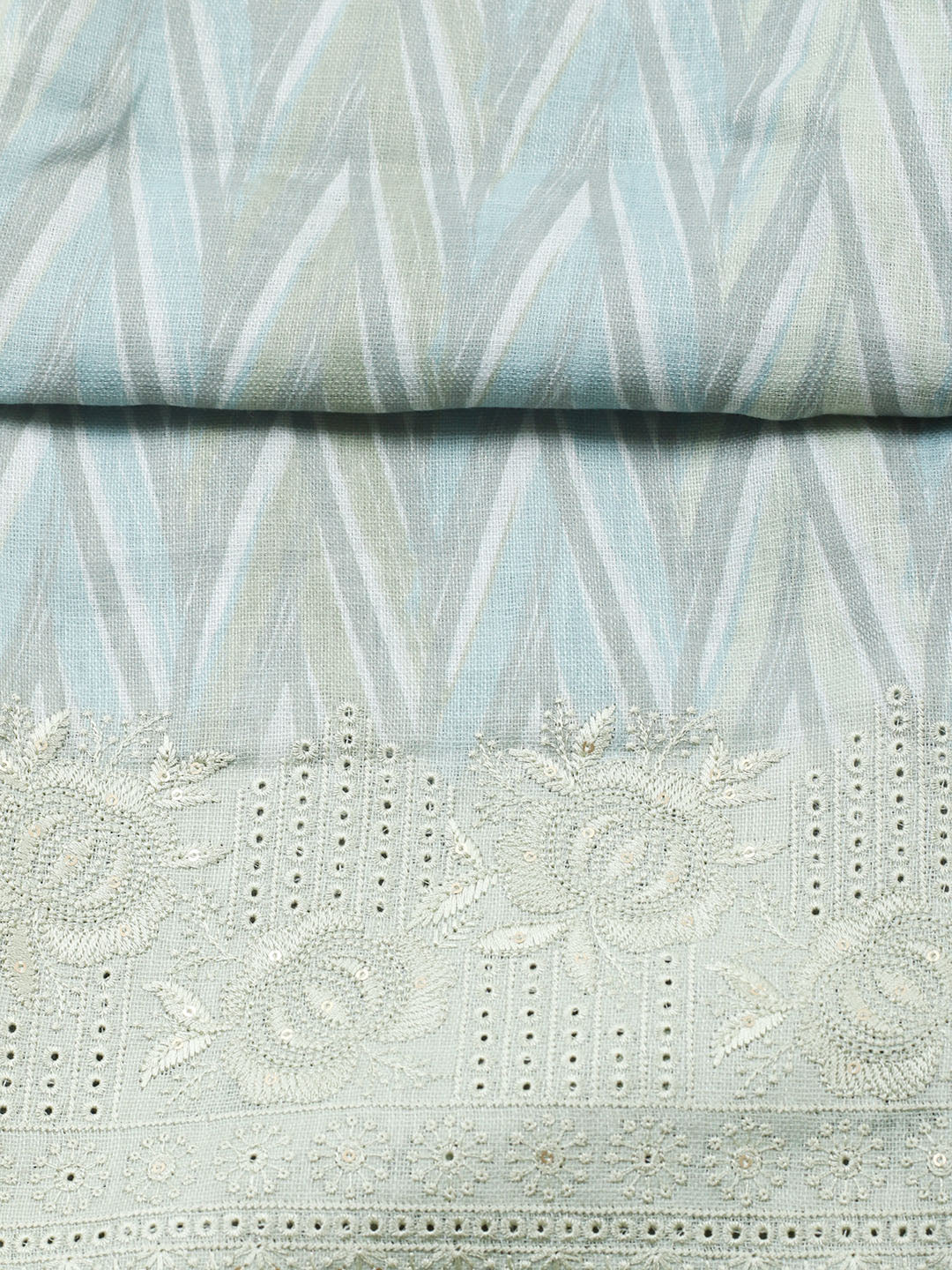 Embroidered Linen Blend Unstitched Suit With Pant &amp; Dupatta