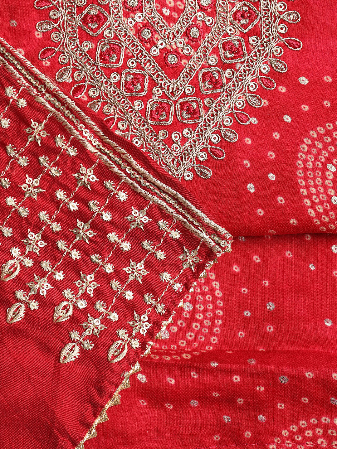 Neck Embroidered Cotton Blend Unstitched Suit With Dupatta