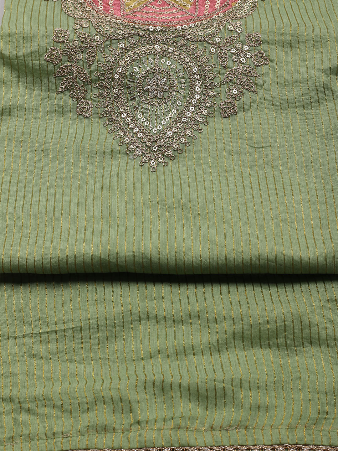 Neck Embroidered Chanderi Unstitched Suit With Dupatta