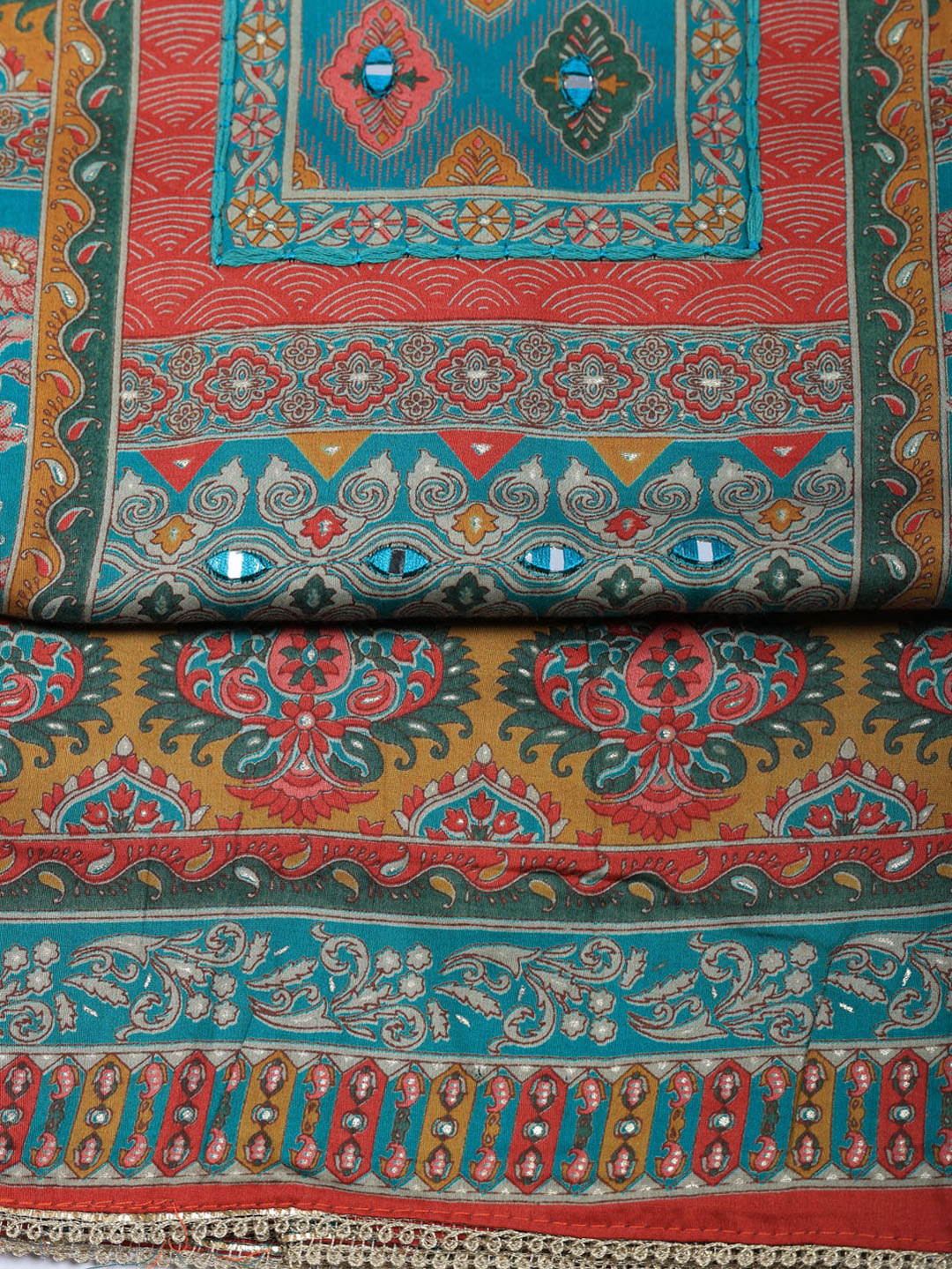 Printed Cotton Blend Unstitched Suit With Pant &amp; Dupatta