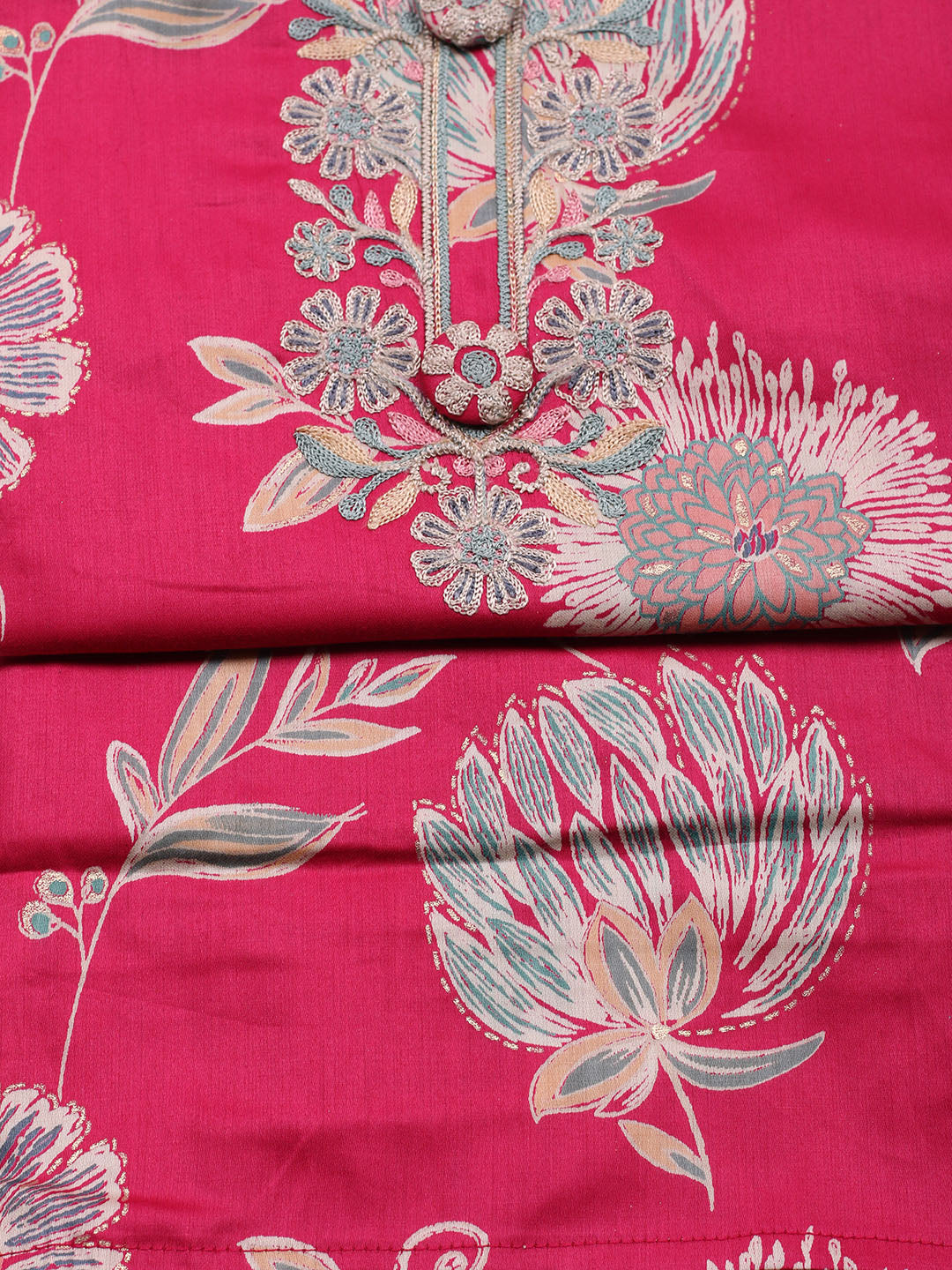 Embroidered Cotton Blend Unstitched Suit With Pant &amp; Dupatta