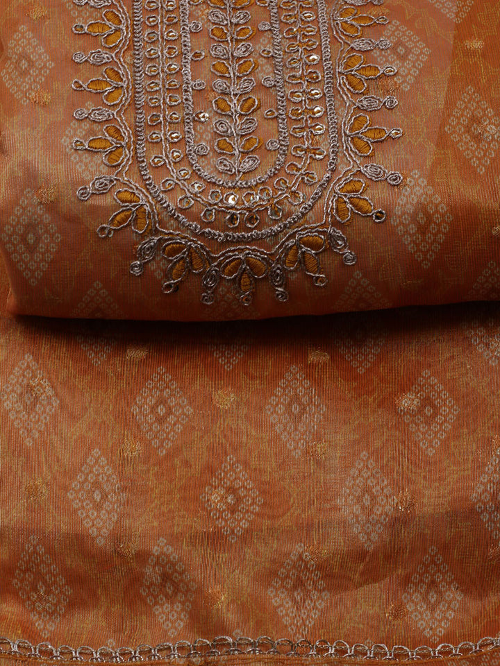 Neck Embroidered Chanderi Unstitched Suit With Dupatta