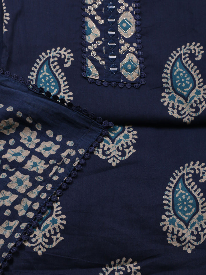 Embroidered Cotton Blend Unstitched Suit With Pant Dupatta