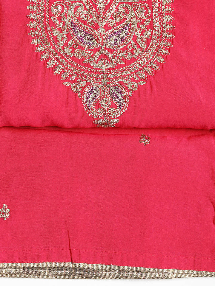 Embroidered Chanderi Unstitched Suit With Dupatta
