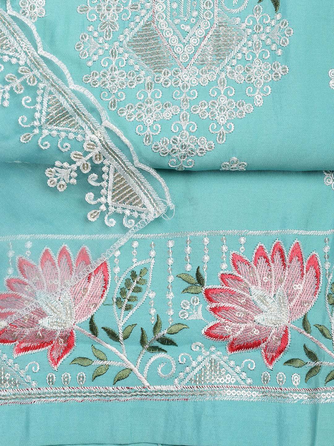 Neck Embroidered Chanderi Unstitched Suit With Dupatta