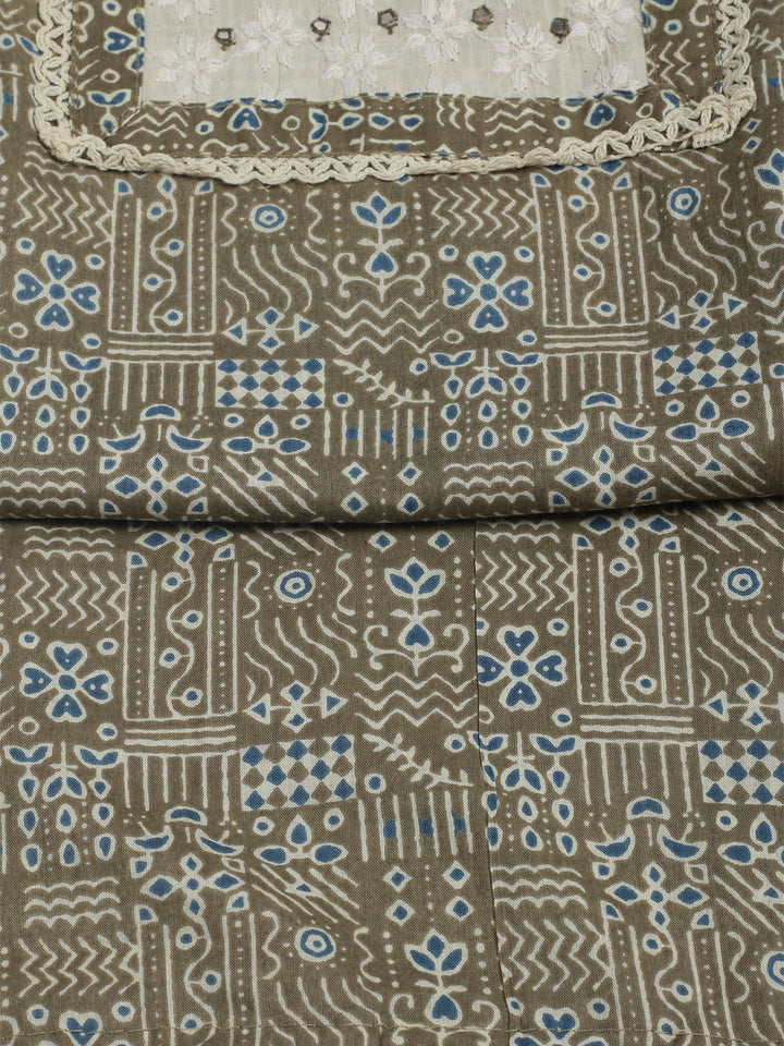 Printed Cotton Unstitched Suits Printed Suit With Pant &amp; Dupatta