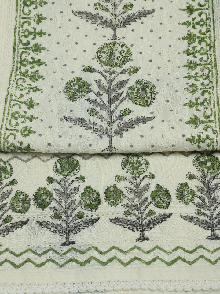 Embroidered Chanderi Unstitched Suit With Pant &amp; Dupatta