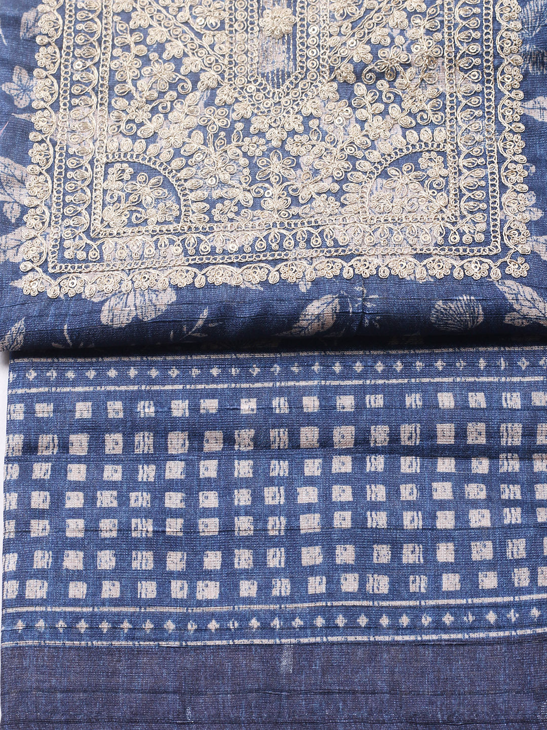 Embroidered Cotton Blend Unstitched Suit With Pant &amp; Dupatta
