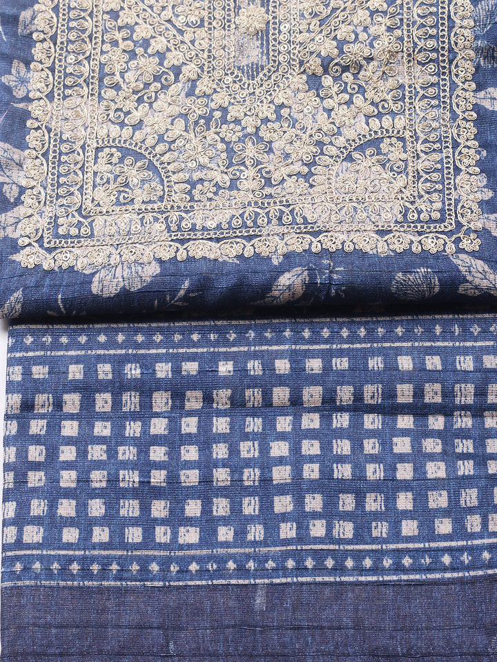 Embroidered Cotton Blend Unstitched Suit With Pant &amp; Dupatta