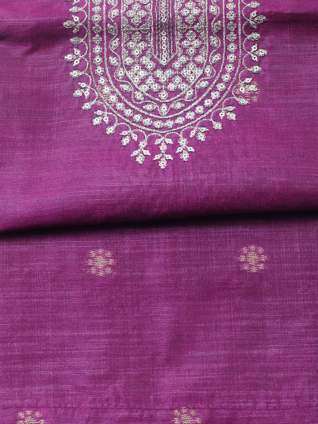 Embroidered Chanderi Unstitched Suit With Pant &amp; Dupatta