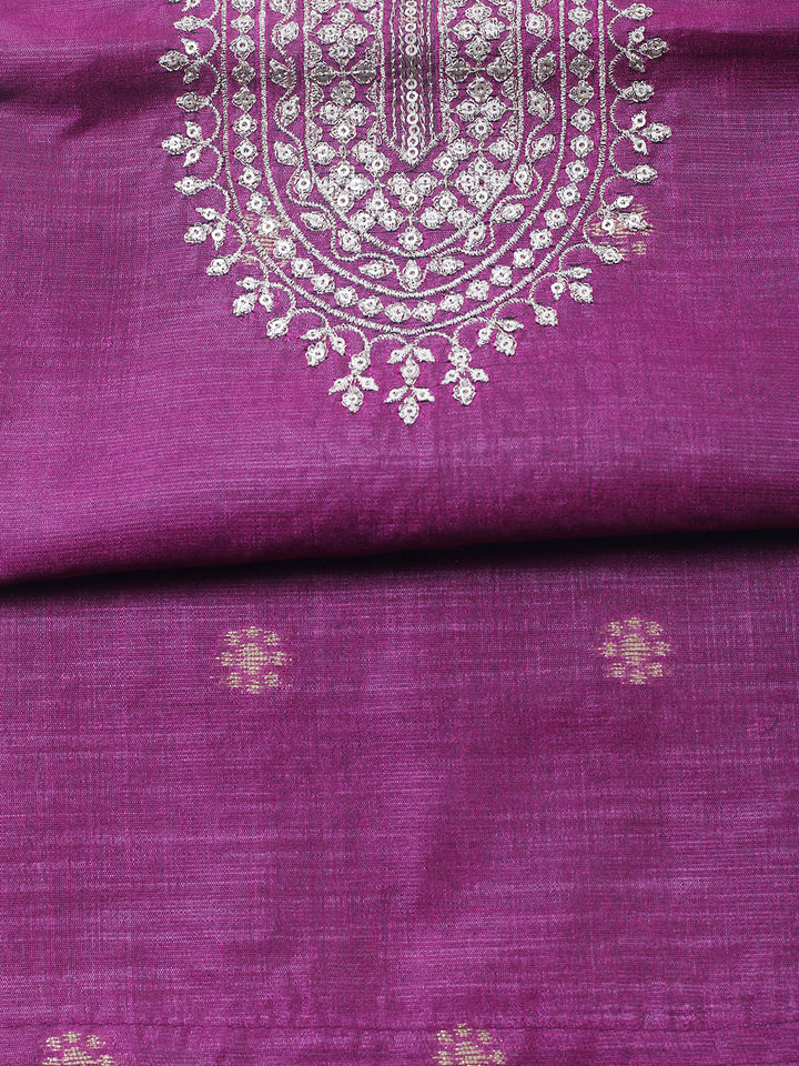 Embroidered Chanderi Unstitched Suit With Pant &amp; Dupatta