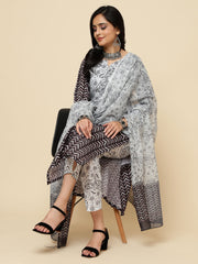 Floral Printed Cotton Kurta With Pants & Dupatta