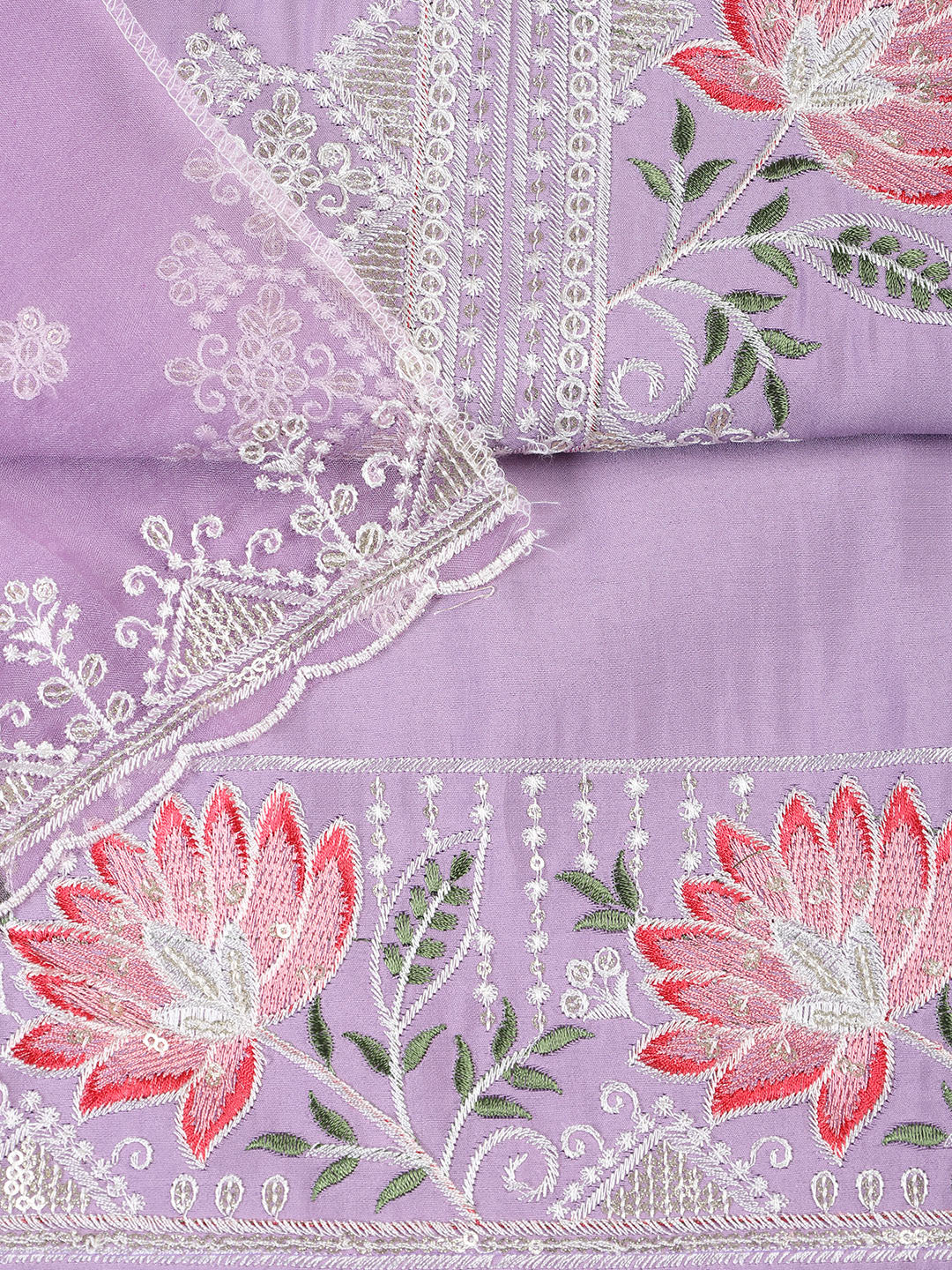 Neck Embroidered Chanderi Unstitched Suit With Dupatta