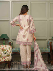 Printed Cotton Blend Kurta With Pants & Dupatta