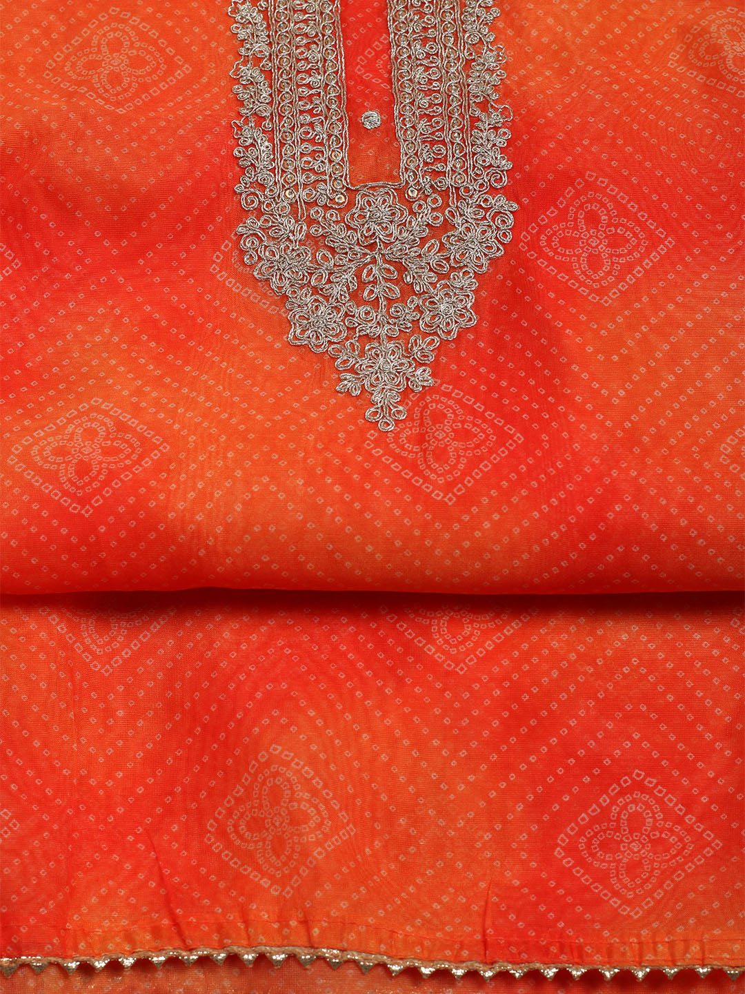 Neck Embroidered &amp; Printed Organza Unstitched Suit With Dupatta