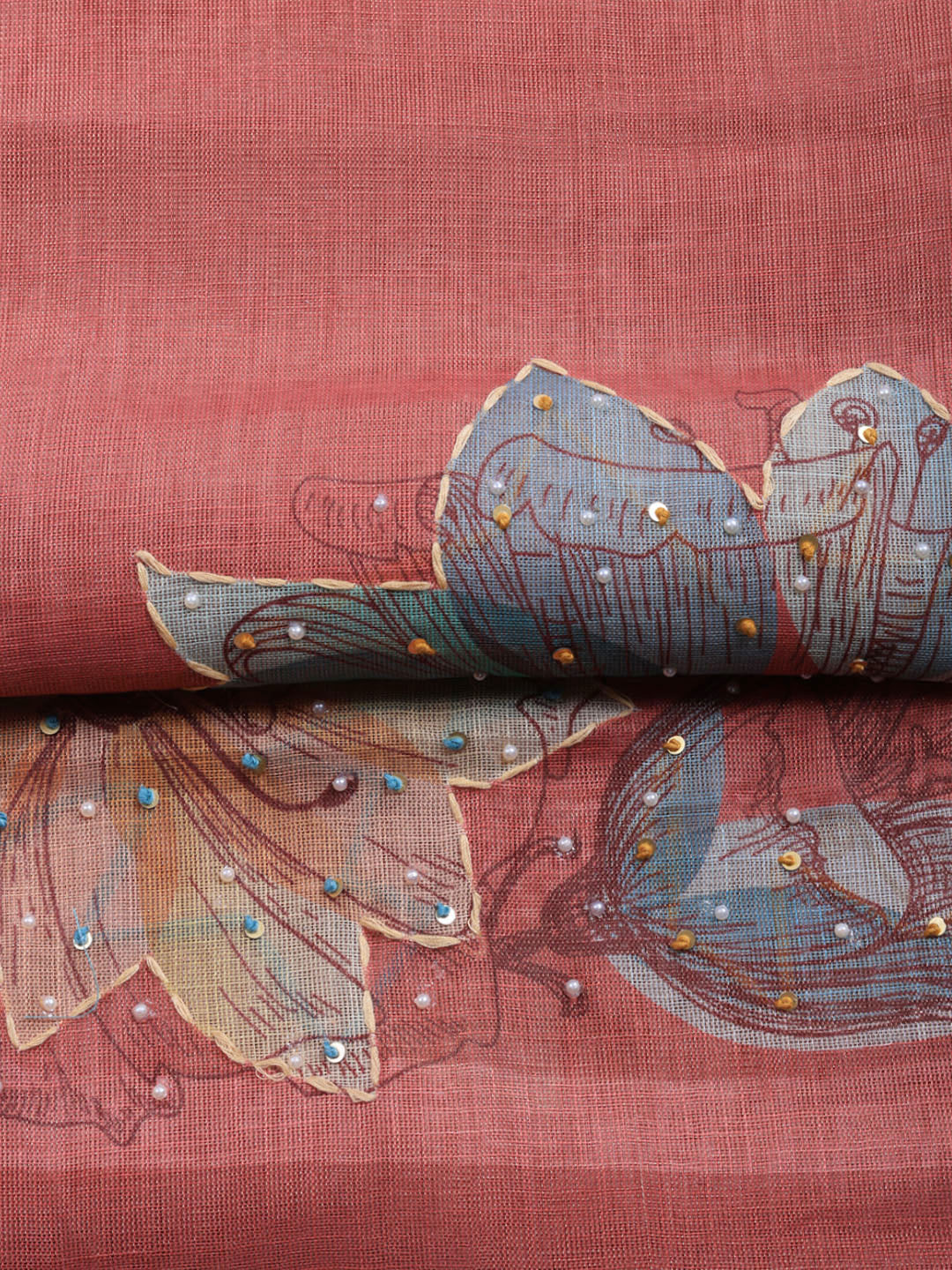 Printed Linen Blend Unstitched Suit With Pant &amp; Dupatta