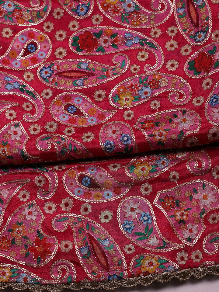 Embroidered Chinon Unstitched Suit With Dupatta
