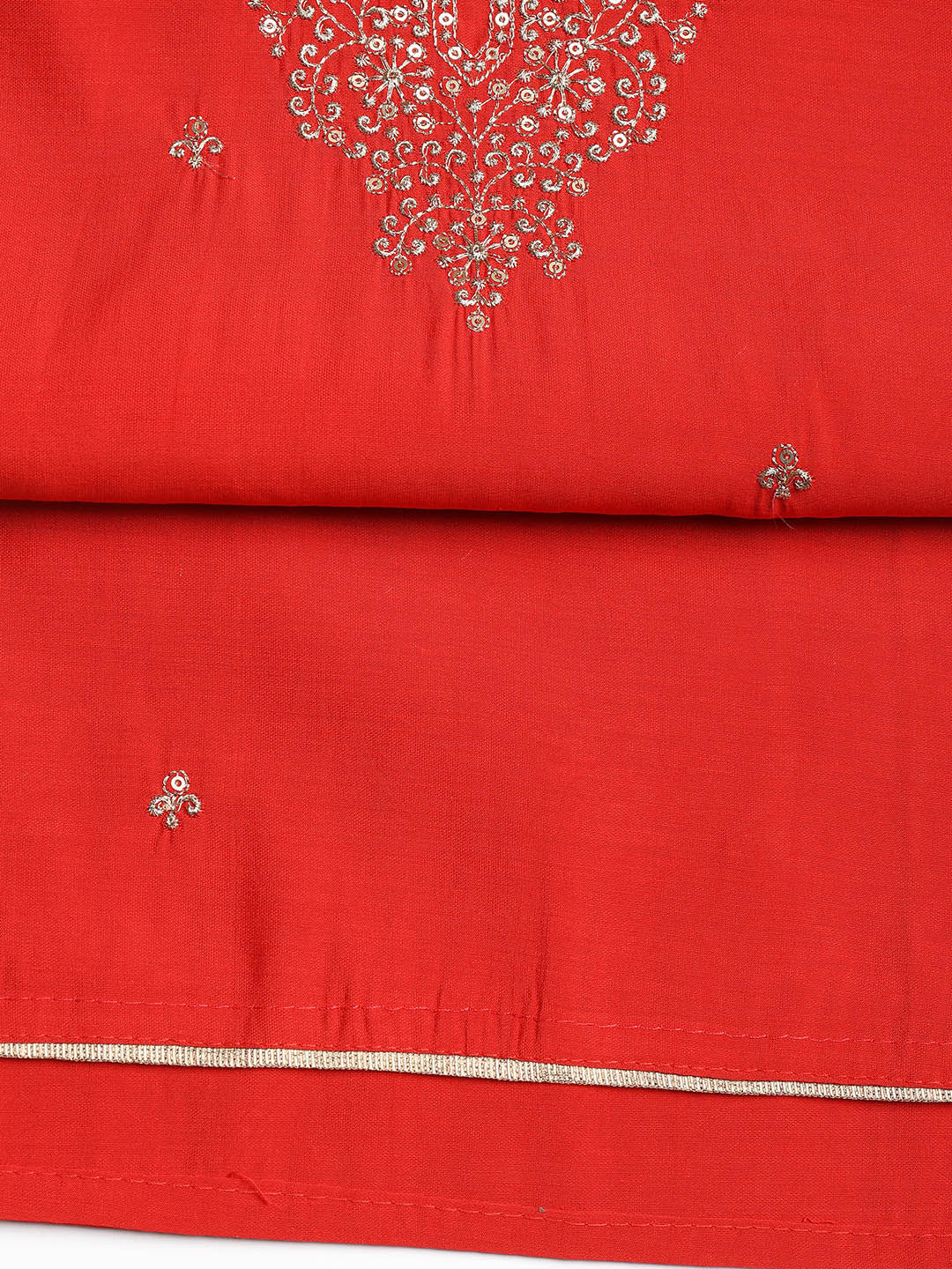 Neck Embroidered Chanderi Unstitched Suit With Dupatta