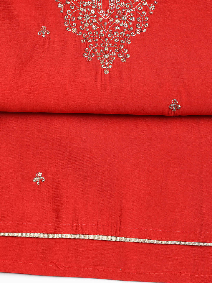 Neck Embroidered Chanderi Unstitched Suit With Dupatta
