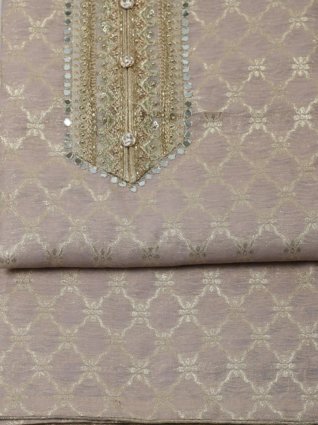 Neck Patti Printed Chanderi Unstitched Suit With Dupatta