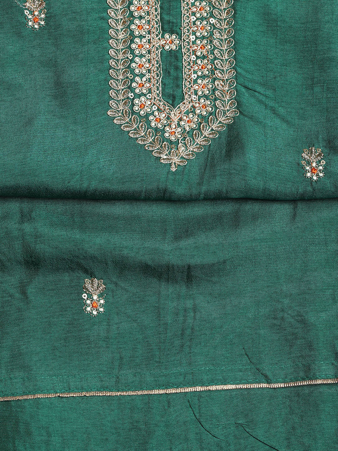 Neck Embroidered Chanderi Unstitched Suit With Dupatta
