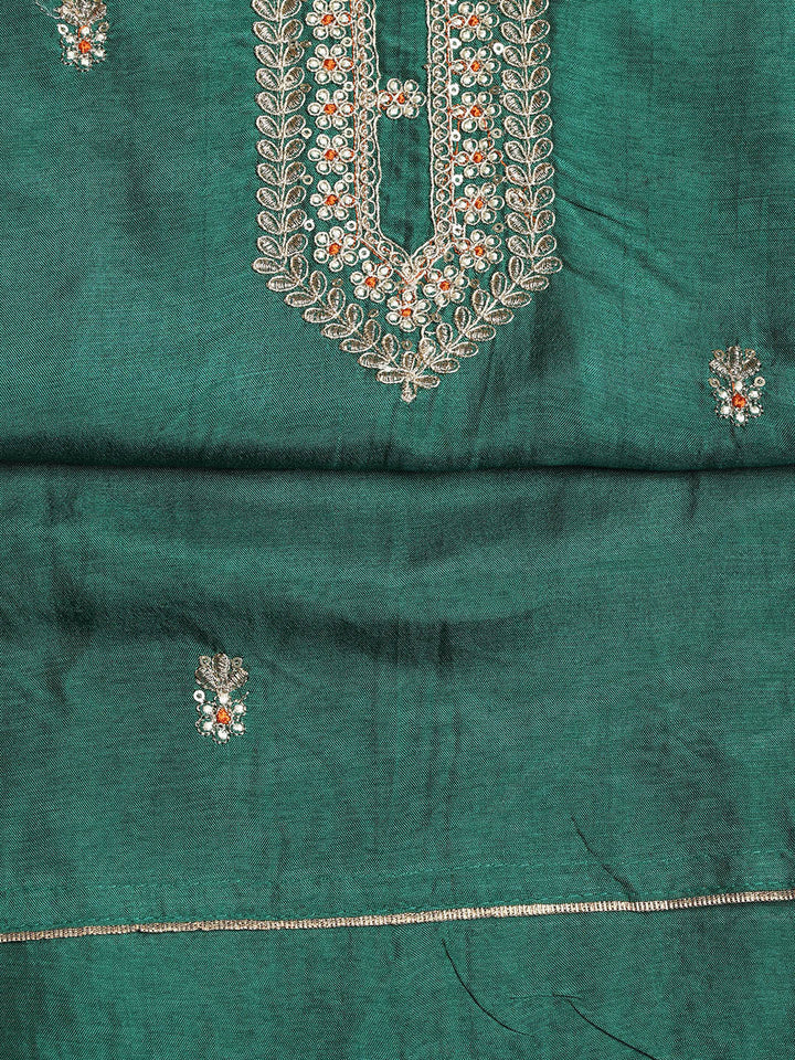 Neck Embroidered Chanderi Unstitched Suit With Dupatta