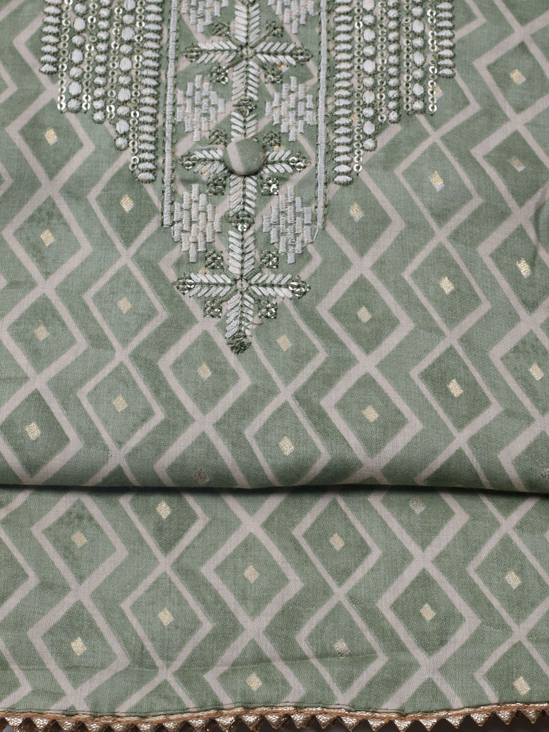 Printed Cotton Blend Unstitched Suit With Dupatta