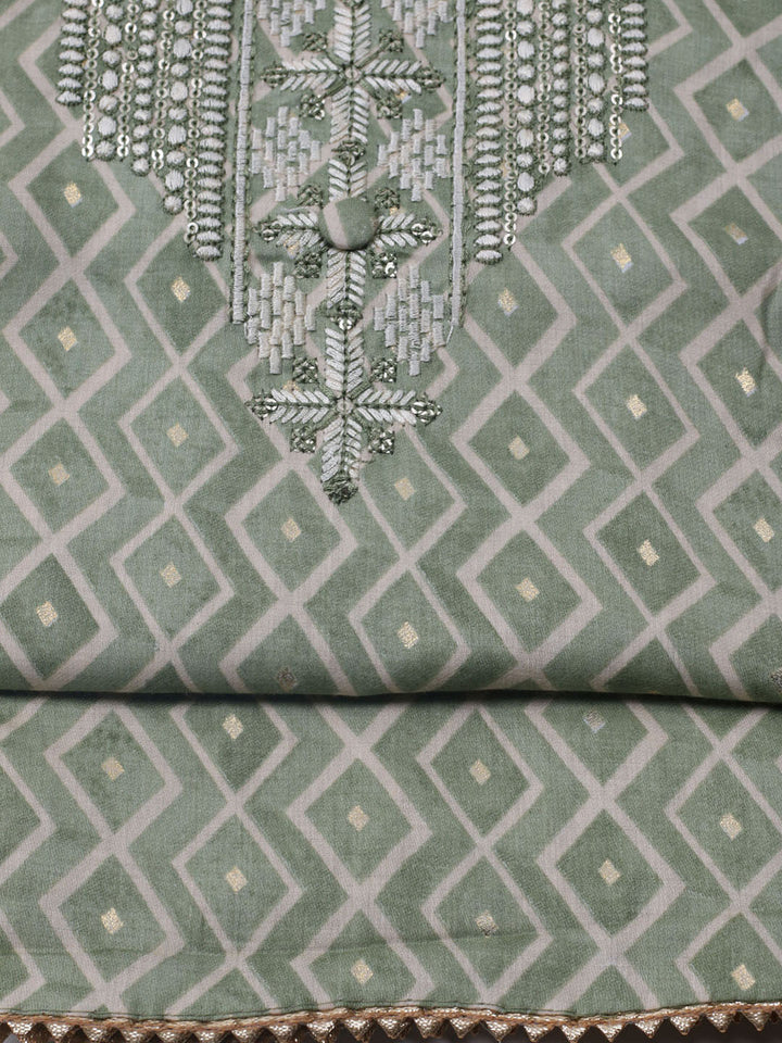 Printed Cotton Blend Unstitched Suit With Dupatta
