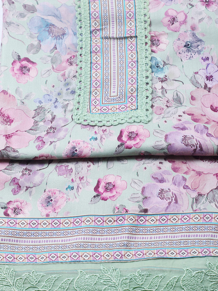 Embroidered Cotton Blend Unstitched Suit With Pant &amp; Dupatta