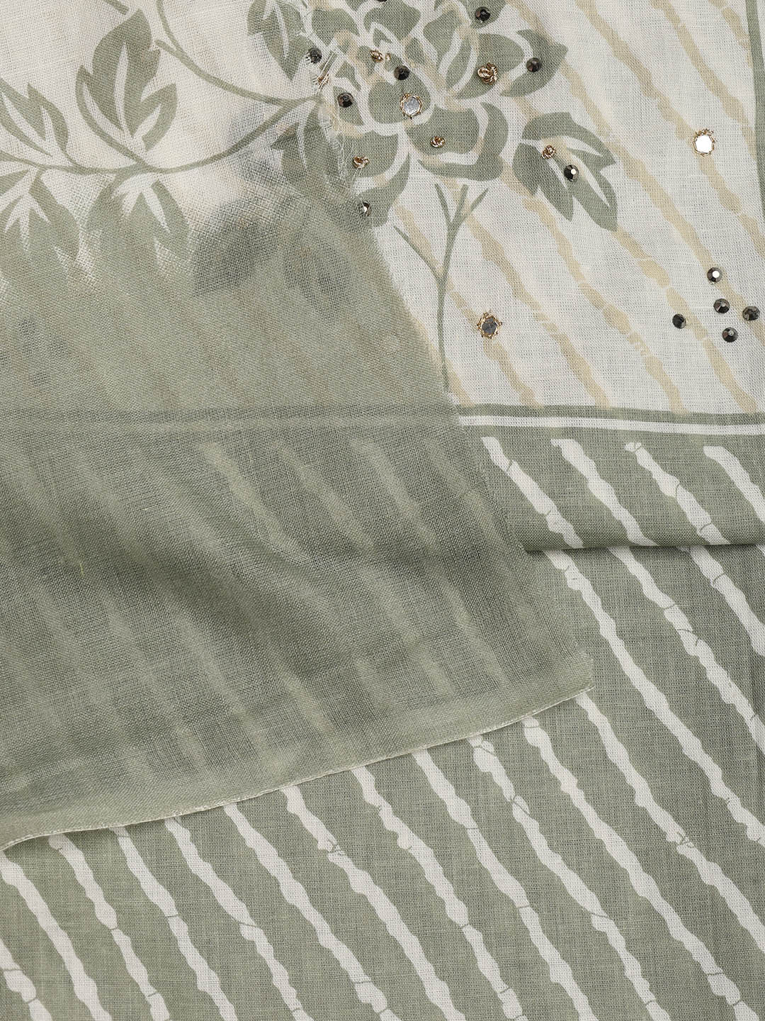 Printed Cotton Blend Unstitched Suit With Dupatta