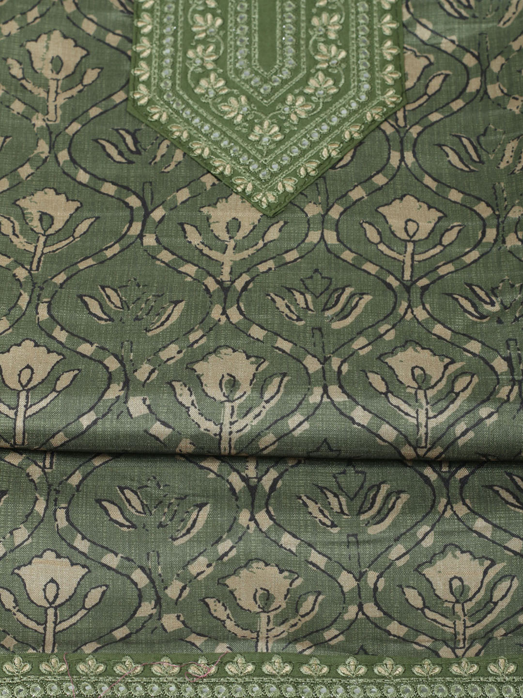 Embroidered Chanderi Unstitched Suit With Pant &amp; Dupatta