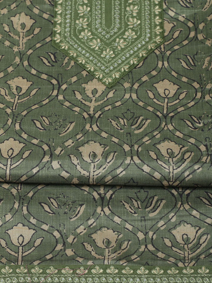 Embroidered Chanderi Unstitched Suit With Pant &amp; Dupatta
