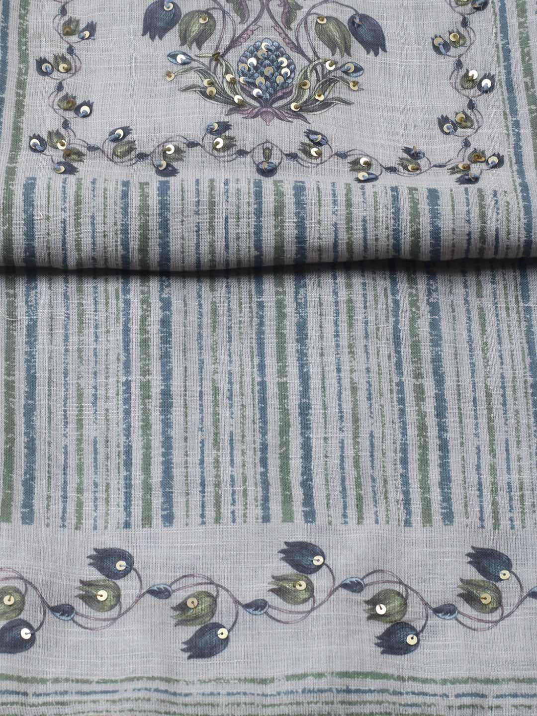 Printed Linen Blend Unstitched Suit With Pant &amp; Dupatta
