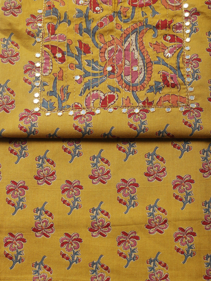 Embroidered Cotton Blend Unstitched Suit With Pant &amp; Dupatta