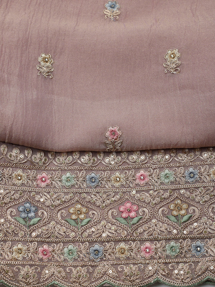 Embroidered Tissue Unstitched Suit With Pant &amp; Dupatta