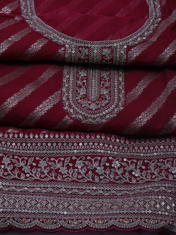 Zari Jaal Art Silk Unstitched Suit Piece With Dupatta