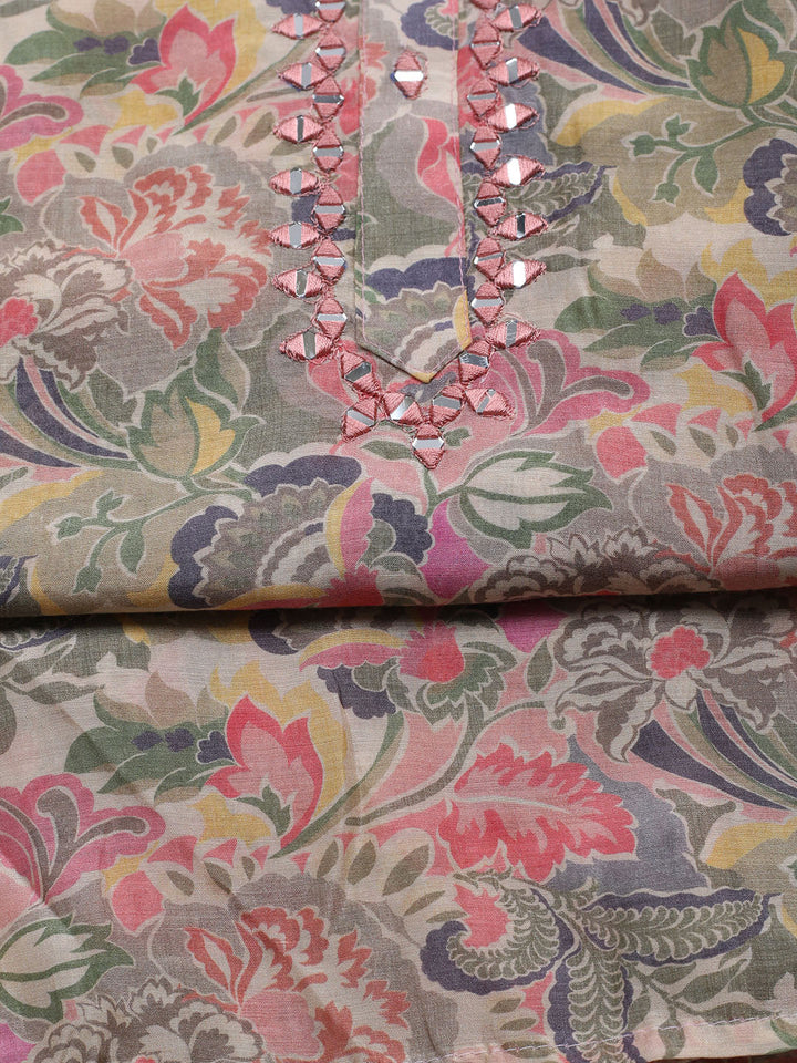 Embellished Muslin Unstitched Suit With Pant &amp; Dupatta