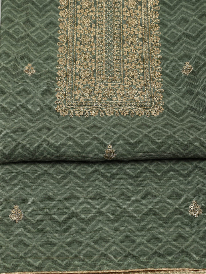 Embroidered Chanderi Unstitched Suit With Pant &amp; Dupatta